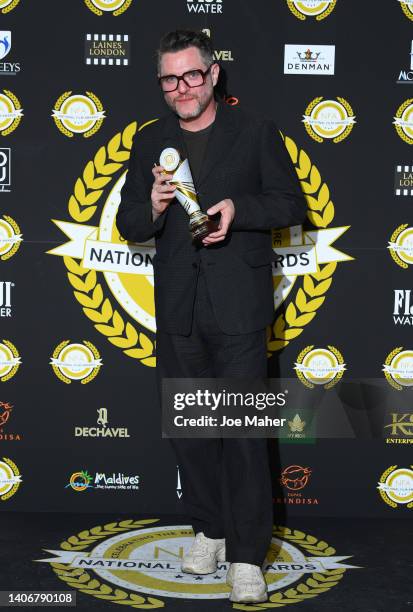 Mathew Horne with the award for Best Supporting Actor for "The Nan Movie" during the National Film Awards 2022 at Porchester Hall on July 04, 2022 in...