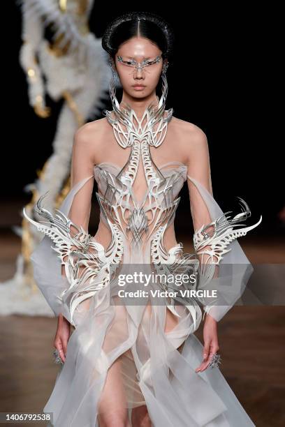 Model walks the runway during the Iris Van Herpen Haute Couture Fall/Winter 2022-2023 fashion show as part of the Paris Haute Couture Week on July 4,...