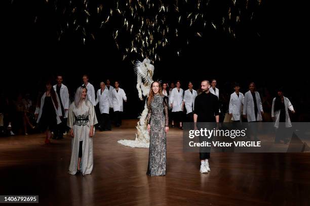 Dutch fashion designer Iris Van Herpen walks the runway during the Iris Van Herpen Haute Couture Fall/Winter 2022-2023 fashion show as part of the...