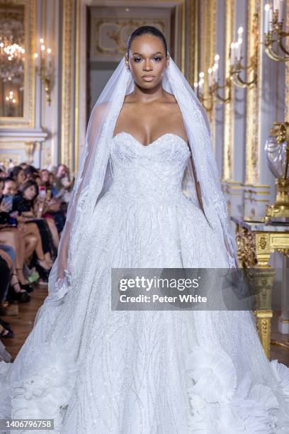 Didi Stone walks the runway during the Tony Ward Haute Couture Fall Winter 2022 2023 show as part of Paris Fashion Week At Shangri La on July 04,...