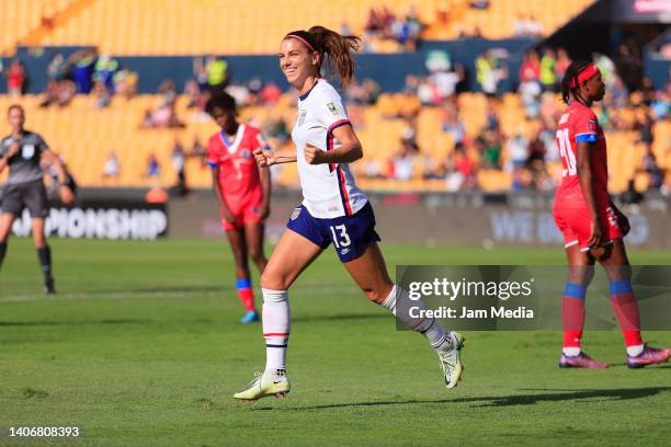 Alex Morgan of United States celebrates after scoring his team's first goal during the match between United States and Haiti as part of the 2022...