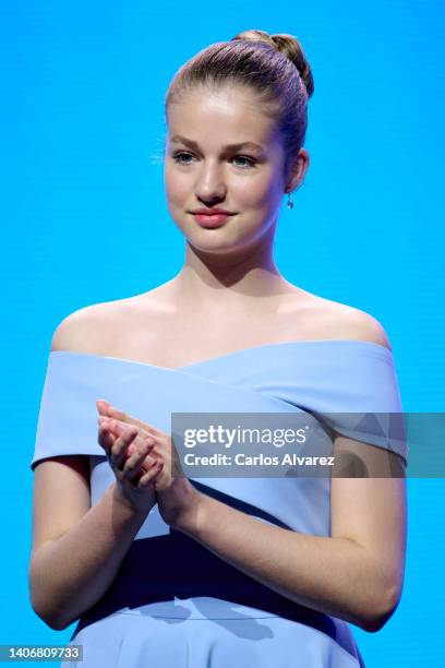 Crown Princess Leonor of Spain attends the 'Princesa de Girona' Foundation 2022 awards at the Agbar Foundation on July 04, 2022 in Barcelona, Spain.