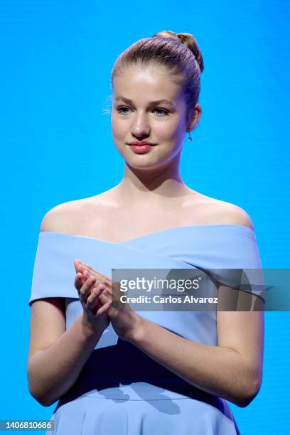 Crown Princess Leonor of Spain attends the 'Princesa de Girona' Foundation 2022 awards at the Agbar Foundation on July 04, 2022 in Barcelona, Spain.