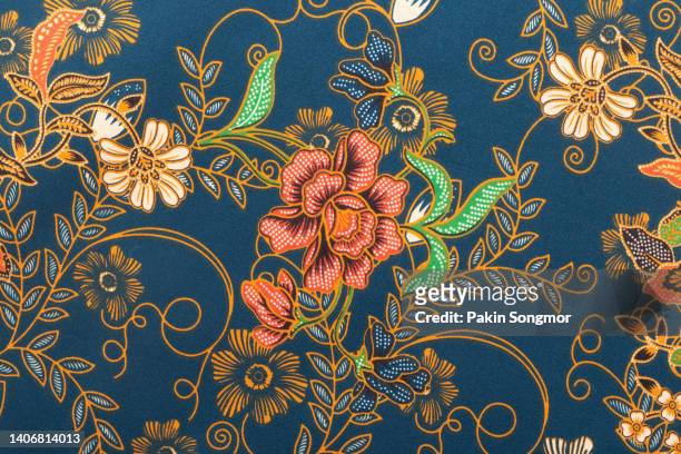 full frame thai silk traditional motif textile and texture background. - batik design stock pictures, royalty-free photos & images