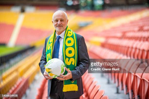 Socceroos Head Coach Graham Arnold during a Football Australia media opportunity at Suncorp Stadium on July 05, 2022 in Brisbane, Australia.