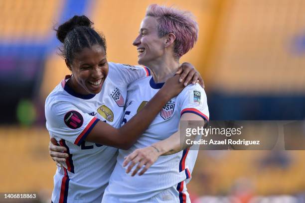 Margaret Purce of USA celebrates with teammate Megan Rapinoe after scoring the third goal of his team during the match between United States and...