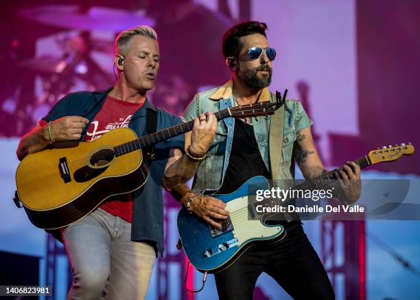 Trevor Rosen and Matthew Ramsey of Old Dominion perform onstage at 2022 Let Freedom Sing! Music City July 4th on July 04, 2022 in Nashville,...