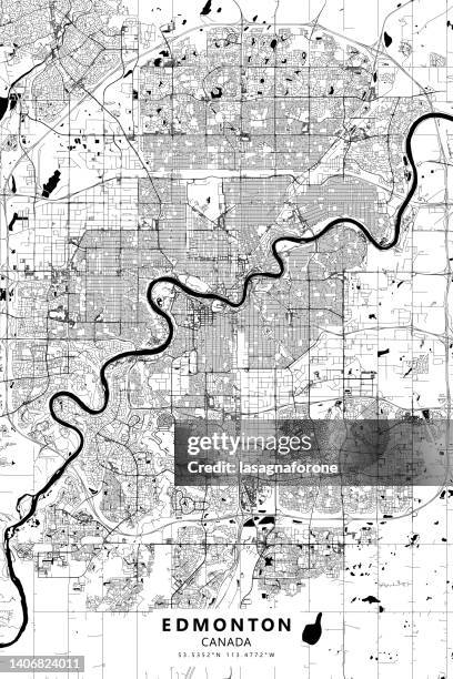 edmonton, alberta, canada vector map - north saskatchewan river stock illustrations