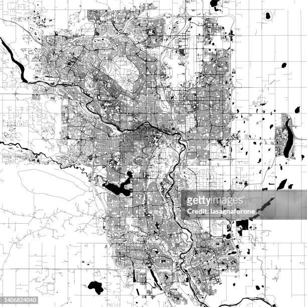 calgary, canada vector map - bow river stock illustrations