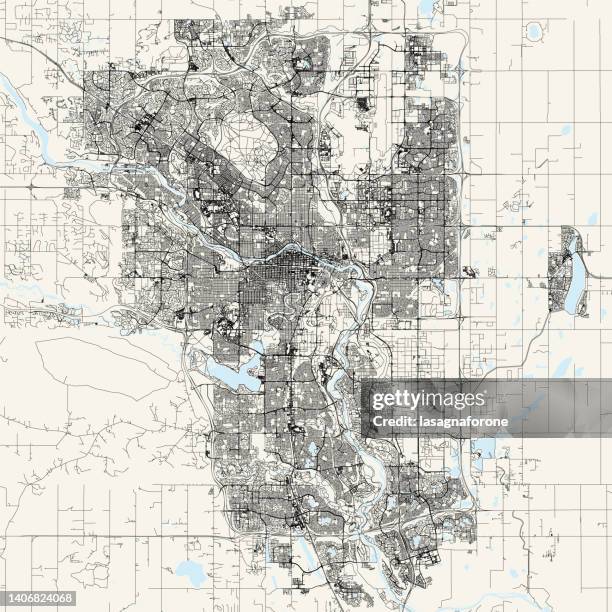 calgary, canada vector map - bow river stock illustrations