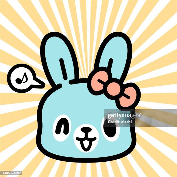cute character design of the rabbit wearing a hair bow - kawaii stock illustrations