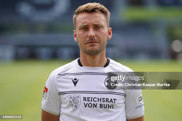 Tom Trybull of SV Sandhausen poses during the team presentation at BWT-Stadion am Hardtwald on July 04, 2022 in Sandhausen, Germany.