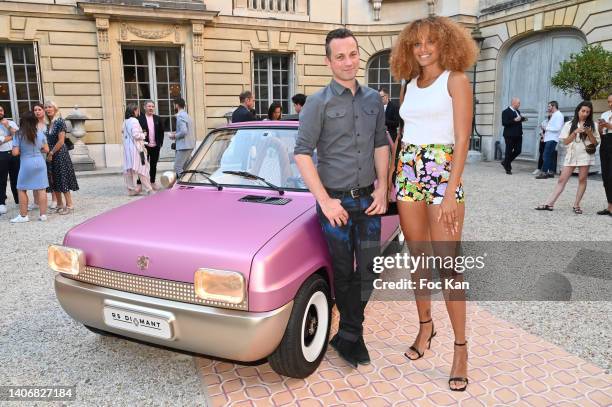 Diamant designer Pierre Gonalons and Miss France 2017 Alicia Aylies attend The Renault 5 Car 50th Anniversary Celebration at Musee Nissim de Camando...