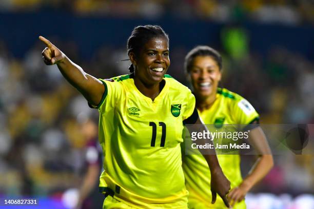 Khadija Shaw of Jamaica celebrates after scoring his team's first goal during the match between Mexico and Jamaica as part of the 2022 Concacaf W...