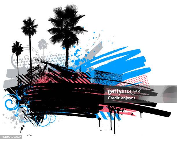 ilustraciones, imágenes clip art, dibujos animados e iconos de stock de ilustración grunge de verano californiana - surf beach