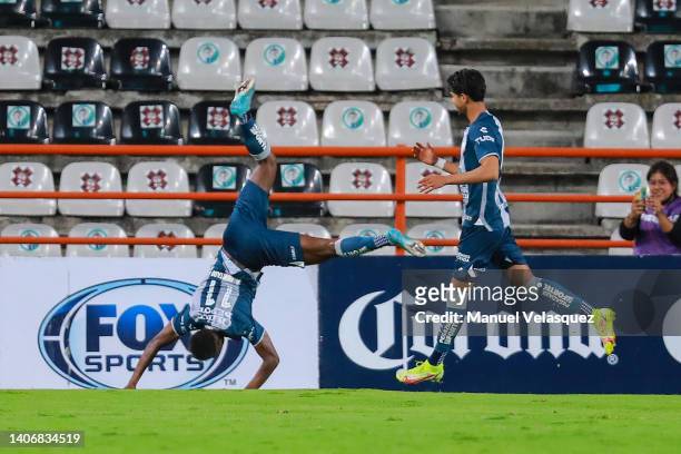 Avilés Hurtado of Pachuca celebrates after scoring the second goal of his team during the 1st round match between Pachuca and Queretaro as part of...