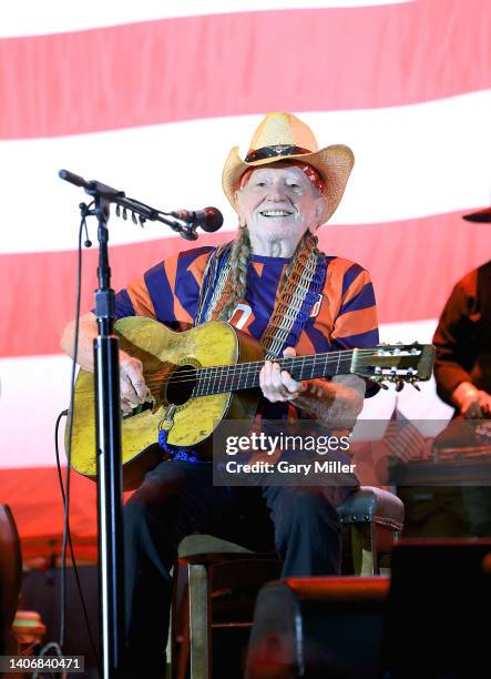 Willie Nelson performs in concert during Willie Nelson's 4th of July Picnic at Q2 Stadium on July 04, 2022 in Austin, Texas.