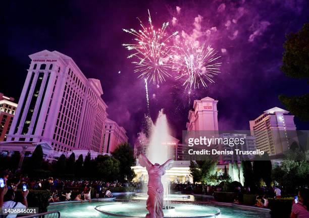 Fireworks light up the Las Vegas Strip during the 2022 Fourth of July celebration at Caesars Palace on July 04, 2022 in Las Vegas, Nevada.