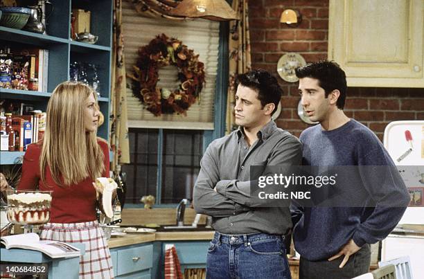 The One Where Ross Got High" Epsiode 9 -- Aired 11/25/99- Pictured: Jennifer Aniston as Rachel Green, Matt LeBlanc as Joey Tribbiani, David Schwimmer...