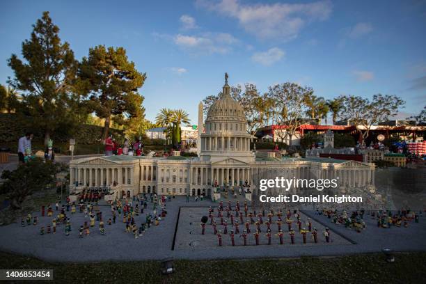 Recreations depict the United States Capitol Building in Miniland U.S.A. At LEGOLAND California on July 04, 2022 in Carlsbad, California.