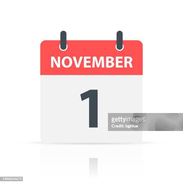 ilustrações de stock, clip art, desenhos animados e ícones de november 1 - daily calendar icon with reflection on white background - 1