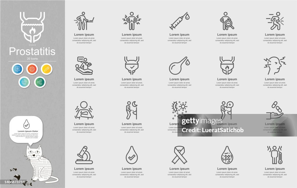Prostatitis Line Icons Content Infographic