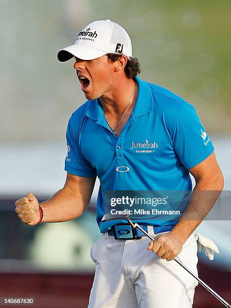 Rory McIlroy of Northern Ireland reacts after winning the Honda Classic at PGA National on March 4, 2012 in Palm Beach Gardens, Florida.