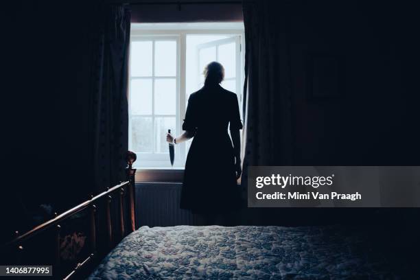 lady with the knife 1 - matar imagens e fotografias de stock