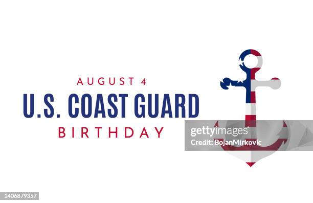 ilustraciones, imágenes clip art, dibujos animados e iconos de stock de tarjeta de cumpleaños de la guardia costera de los estados unidos, 4 de agosto. vector - guardacostas