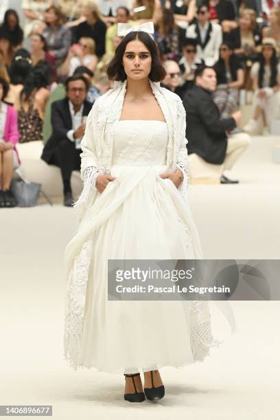 Model walks the runway during the Chanel Haute Couture Fall Winter 2022 2023 show as part of Paris Fashion Week on July 05, 2022 in Paris, France.