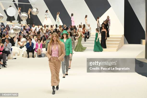 Models walk the runway during the Chanel Haute Couture Fall Winter 2022 2023 show as part of Paris Fashion Week on July 05, 2022 in Paris, France.