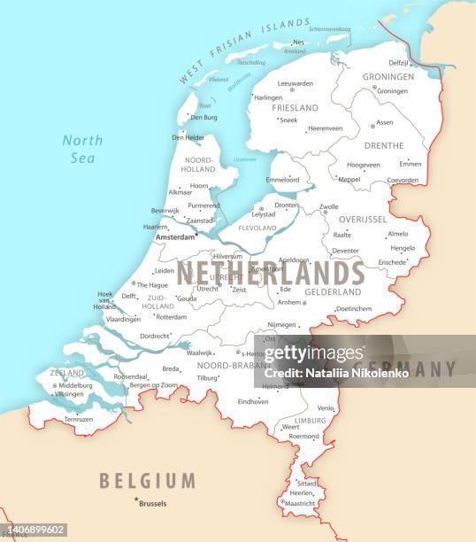 stockillustraties, clipart, cartoons en iconen met netherlands detailed map with regions and cities of the country. - rotterdam