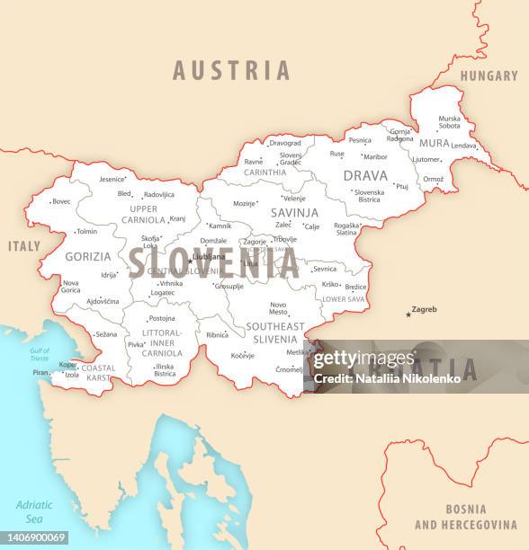 slovenia detailed map with regions and cities of the country. - slovenia regions stock illustrations