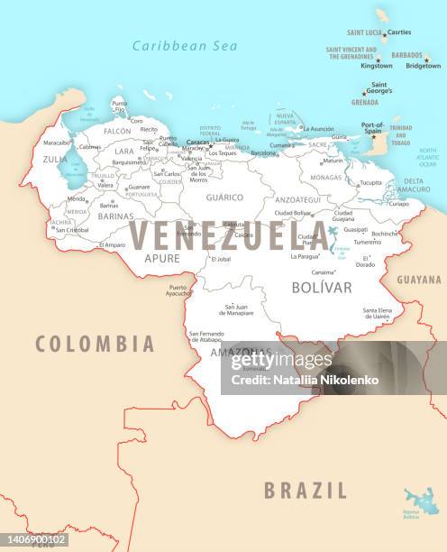 ilustraciones, imágenes clip art, dibujos animados e iconos de stock de mapa detallado de venezuela con regiones y ciudades del país. - venezuela