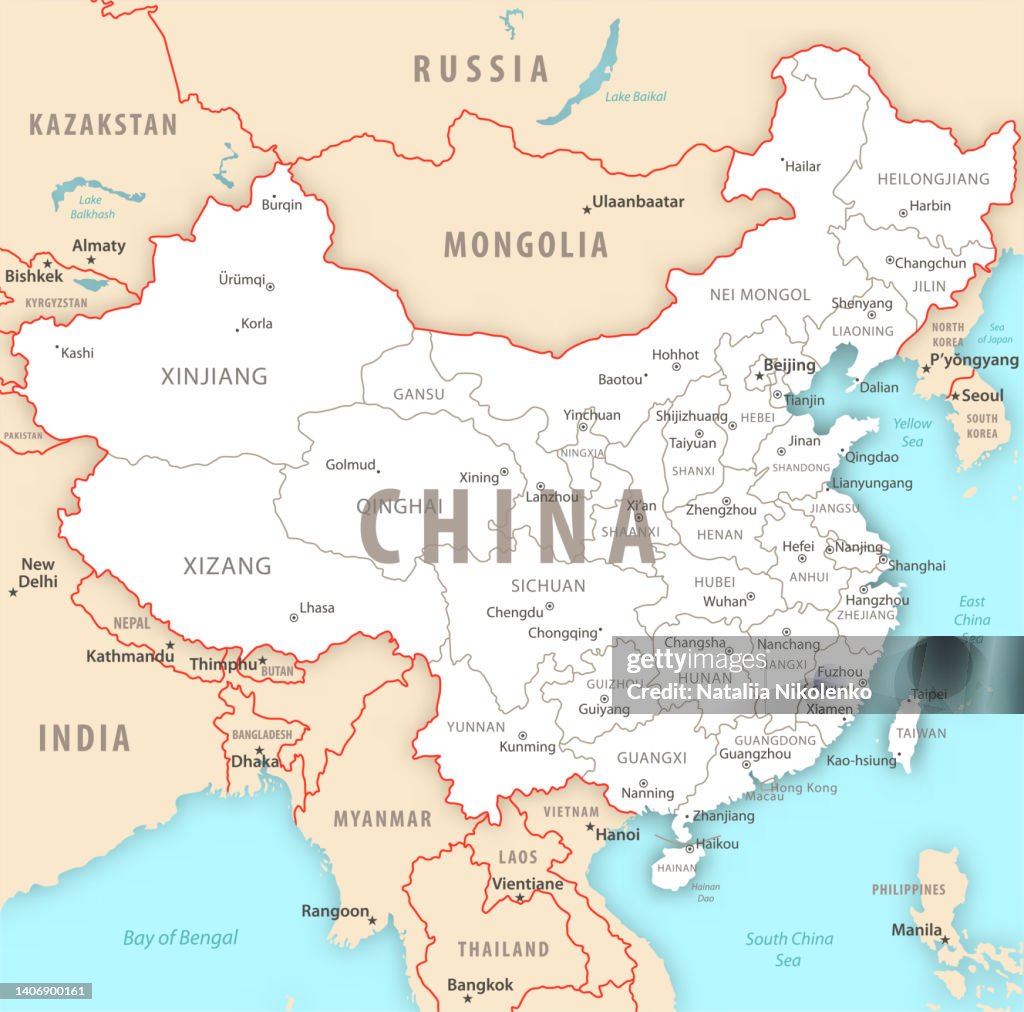 Carte détaillée de la Chine avec les régions et les villes du pays.