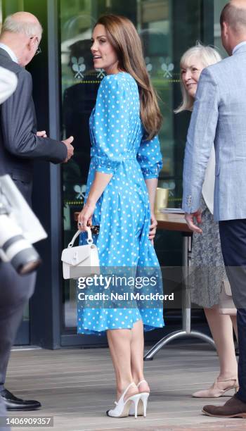 Catherine, Duchess of Cambridge arrives for Day 9 at All England Lawn Tennis and Croquet Club on July 05, 2022 in London, England.