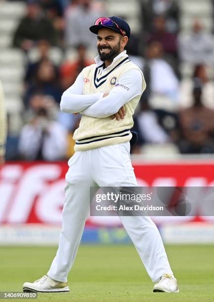 Virat Kohli of India reacts during Day Five of the Fifth LV=Insurance Test Match at Edgbaston on July 05, 2022 in Birmingham, England.