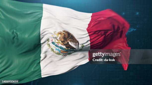 flag of mexico on dark blue background - mexican flag stockfoto's en -beelden