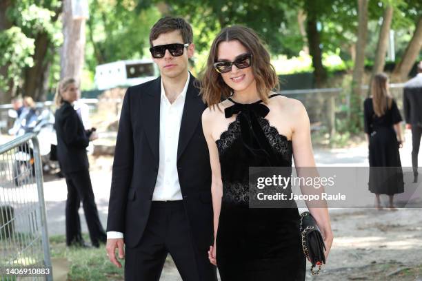 James Righton and Keira Knightley attend the Chanel Couture Fall Winter 2022 2023 show as part of Paris Fashion Week on July 05, 2022 in Paris,...