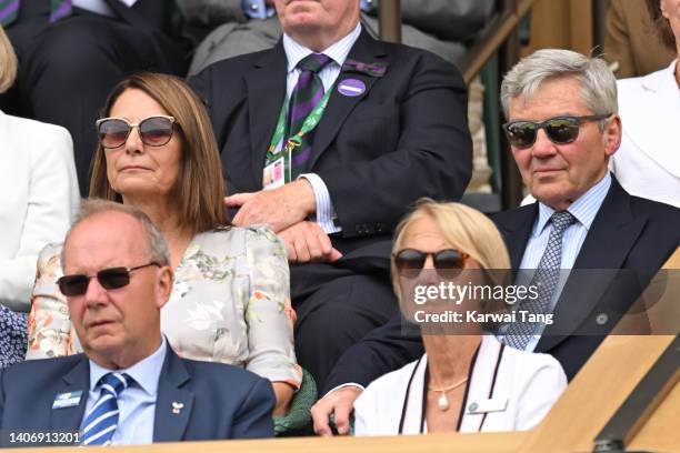 Carole Middleton and Michael Middleton at All England Lawn Tennis and Croquet Club on July 05, 2022 in London, England.