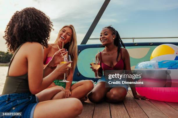 bachelorette party at river - bachelorette stock pictures, royalty-free photos & images
