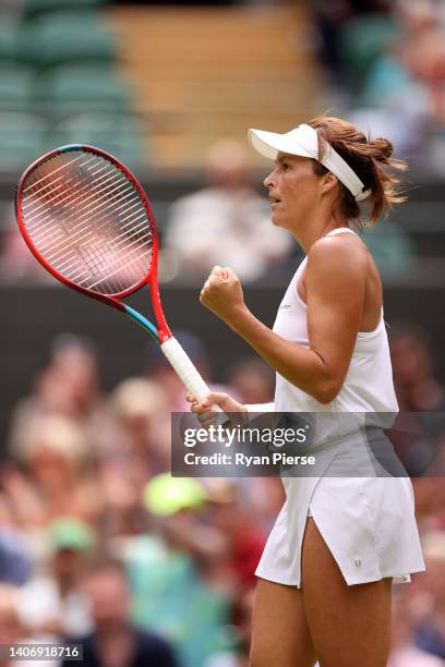 Tatjana Maria of Germany celebrates a point against Jule Niemeier of Germany during their Women's Singles Quarter Final match on day nine of The...