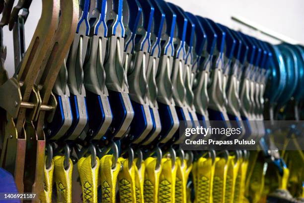 safety when working at height. equipment for working at height - rope high rescue imagens e fotografias de stock