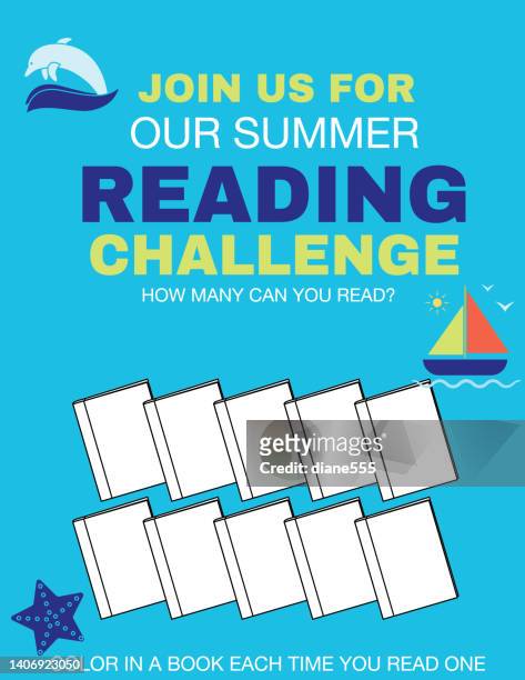 bright retro style summer reading challenge poster - book club stock illustrations
