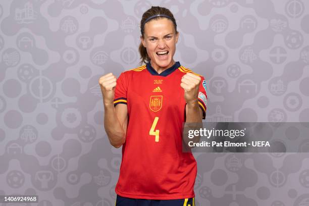 Irene Paredes of Spain poses for a portrait during the official UEFA Women's Euro England 2022 portrait session at on July 04, 2022 in Marlow,...