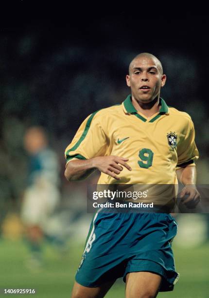 Ronaldo of Brazil in action against Italy during the Tournoi de France, at the Stade de Gerland, Lyon, France, 8th June 1997. The match ended in a...