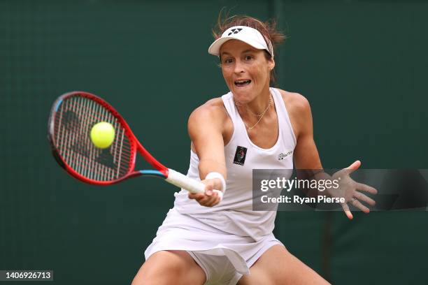 Tatjana Maria of Germany plays a forehand against Jule Niemeier of Germany during their Women's Singles Quarter Final match on day nine of The...