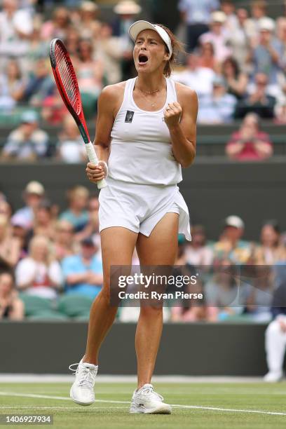 Tatjana Maria of Germany celebrates a point against Jule Niemeier of Germany during their Women's Singles Quarter Final match on day nine of The...