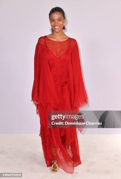 Tina Kunakey attends the Alexandre Vauthier Haute Couture Fall Winter 2022 2023 show as part of Paris Fashion Week on July 05, 2022 in Paris, France.