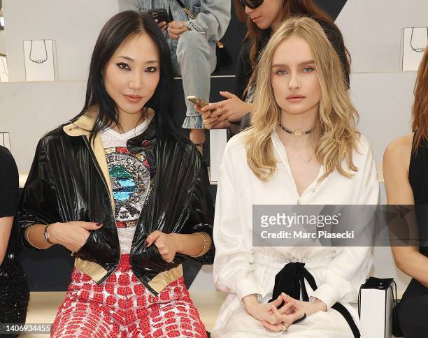 Soo Joo Park and Olivia DeJonge attend the Chanel Haute Couture Fall Winter 2022 2023 show as part of Paris Fashion Week on July 05, 2022 in Paris,...